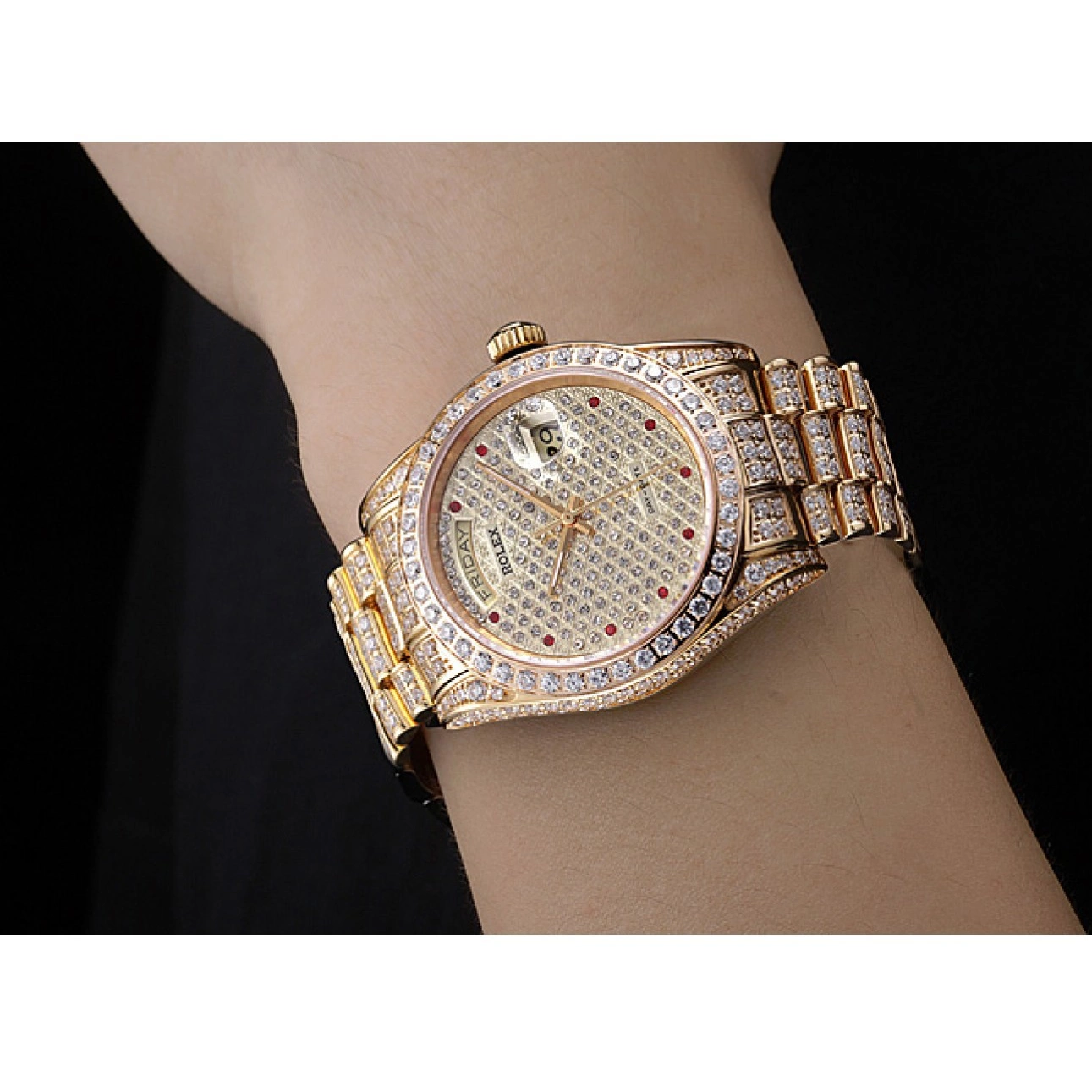 Aaa replica watch Diamonds Yellow Gold-srl185 Day-Date Swiss Rolex 621615 0724